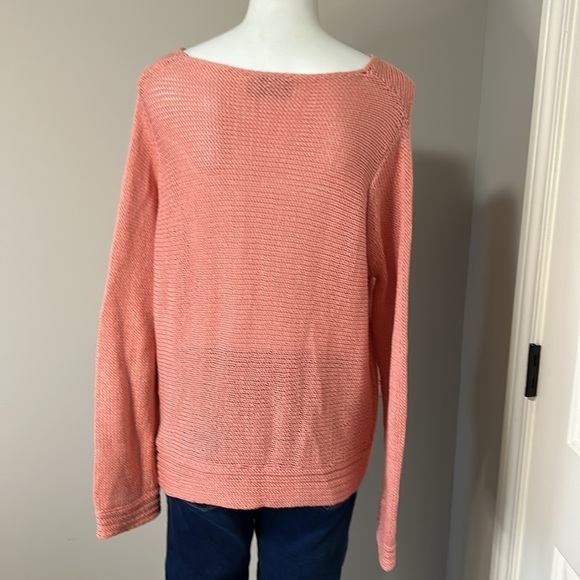 WOODEN SHIPS Scoopneck Peach Open Knit Button Side Sweater Long Sleeve Sz M/L - Picture 6 of 10